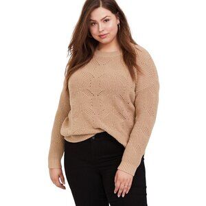 Torrid NWT Pointelle Pullover Sweater, Toffee Tan Brown 0 (L, 12) - Fall, Knit